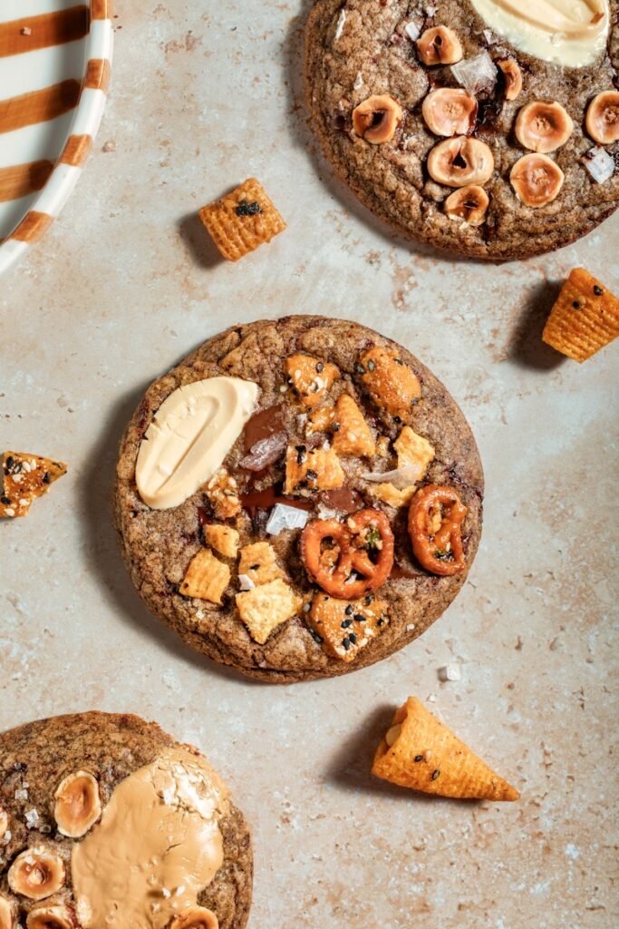 Delicious cookies with various toppings.